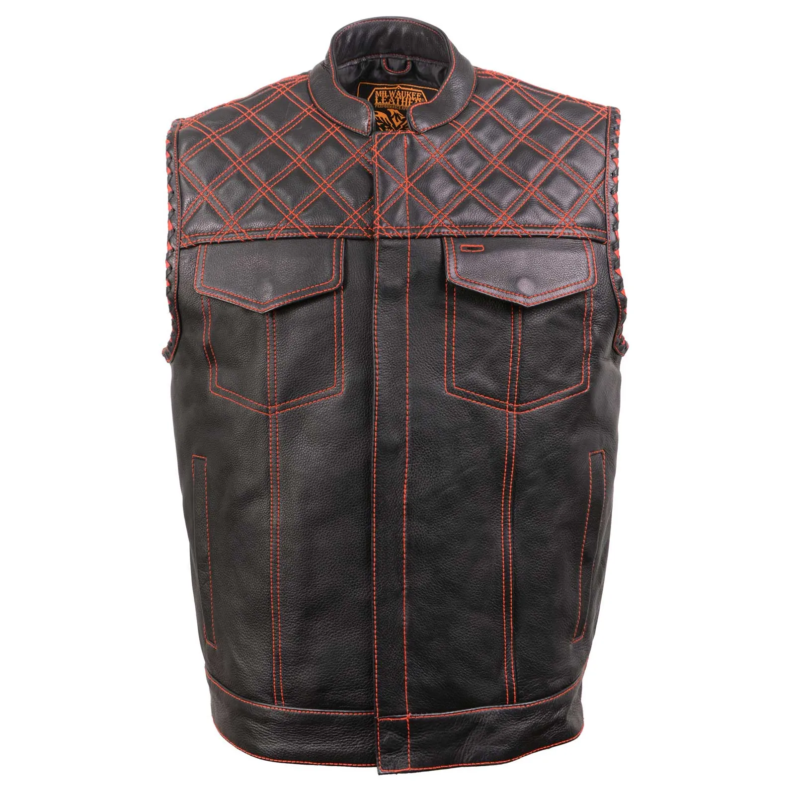 Milwaukee Leather MLM3526 Men's Black 'Paisley' Accented Red Stitching