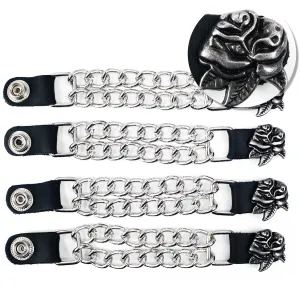 Milwaukee Leather Rose Engraving Medallion Vest Extender - Double Chrome Chains Genuine Leather 6.5" Extension 4-PCS MLA6018SET