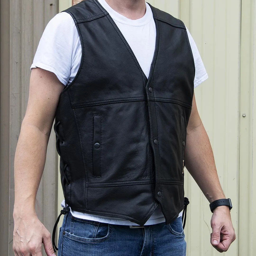 Milwaukee Motorcycle Clothing Company MV3020 Men's Black Leather Side Laced Motorcycle Vest