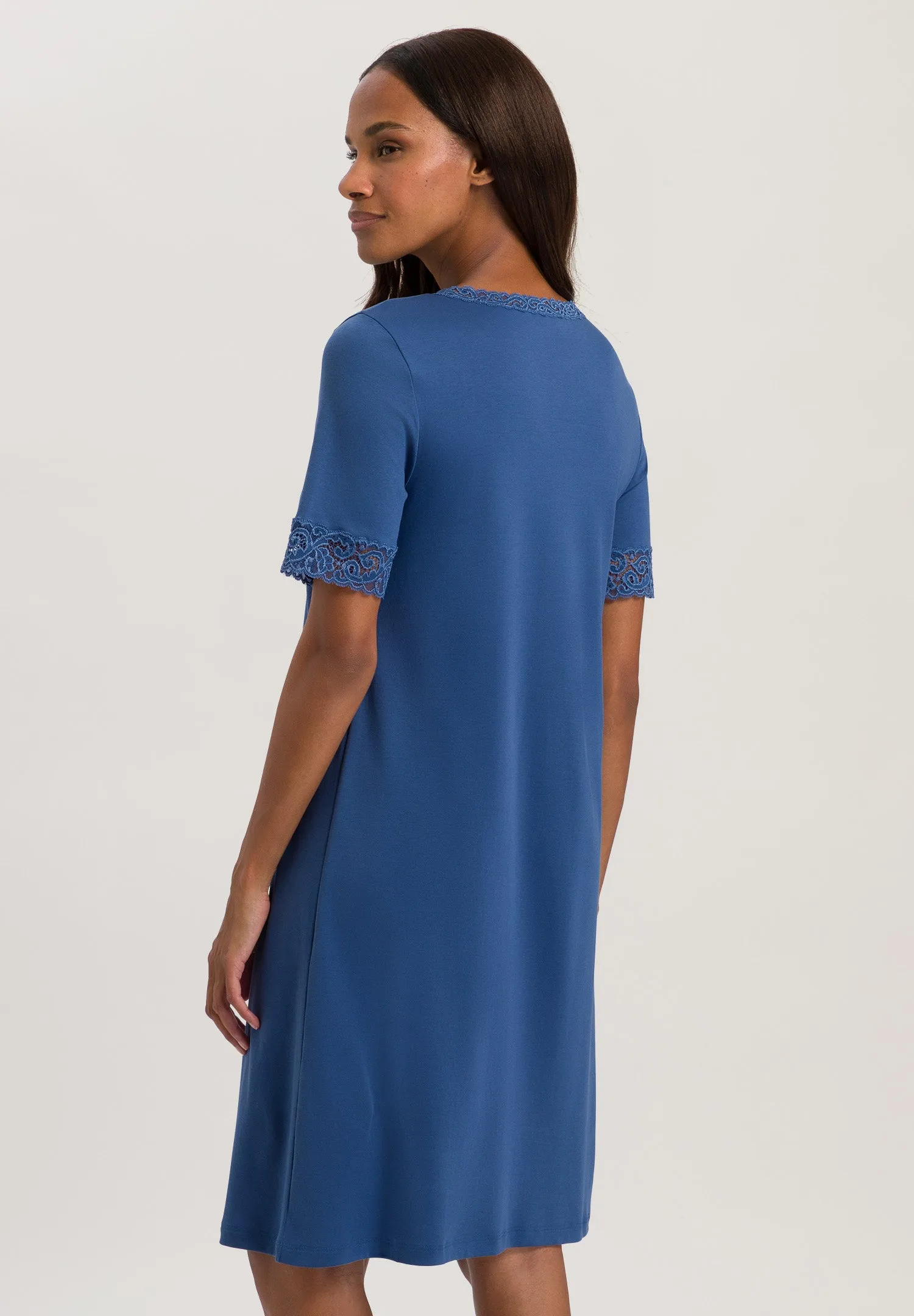 Moments Lace Trim Cotton Nightgown | True Navy 77040-2604