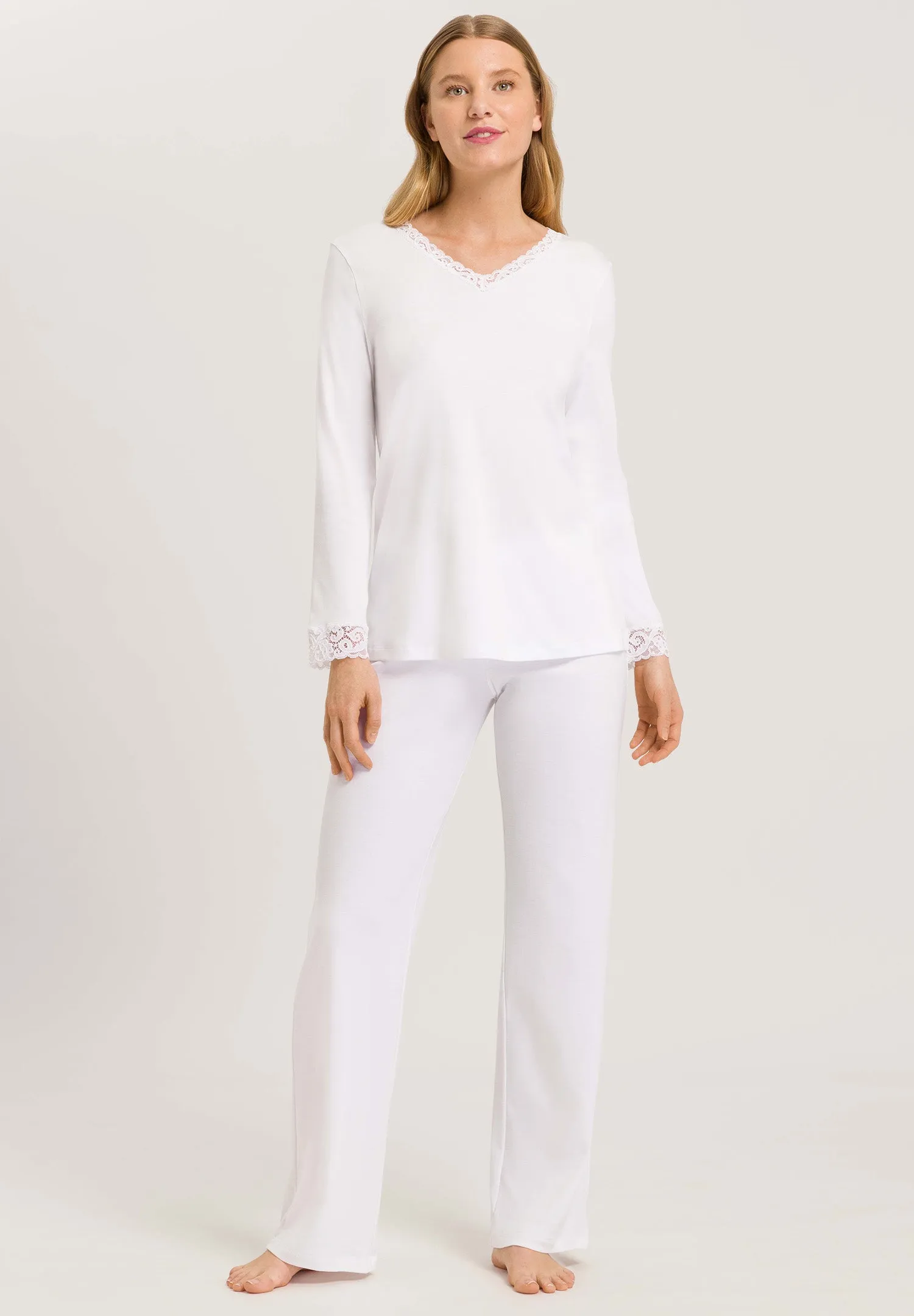 Moments Lace Trim Cotton Pajama Set | White 77041-101