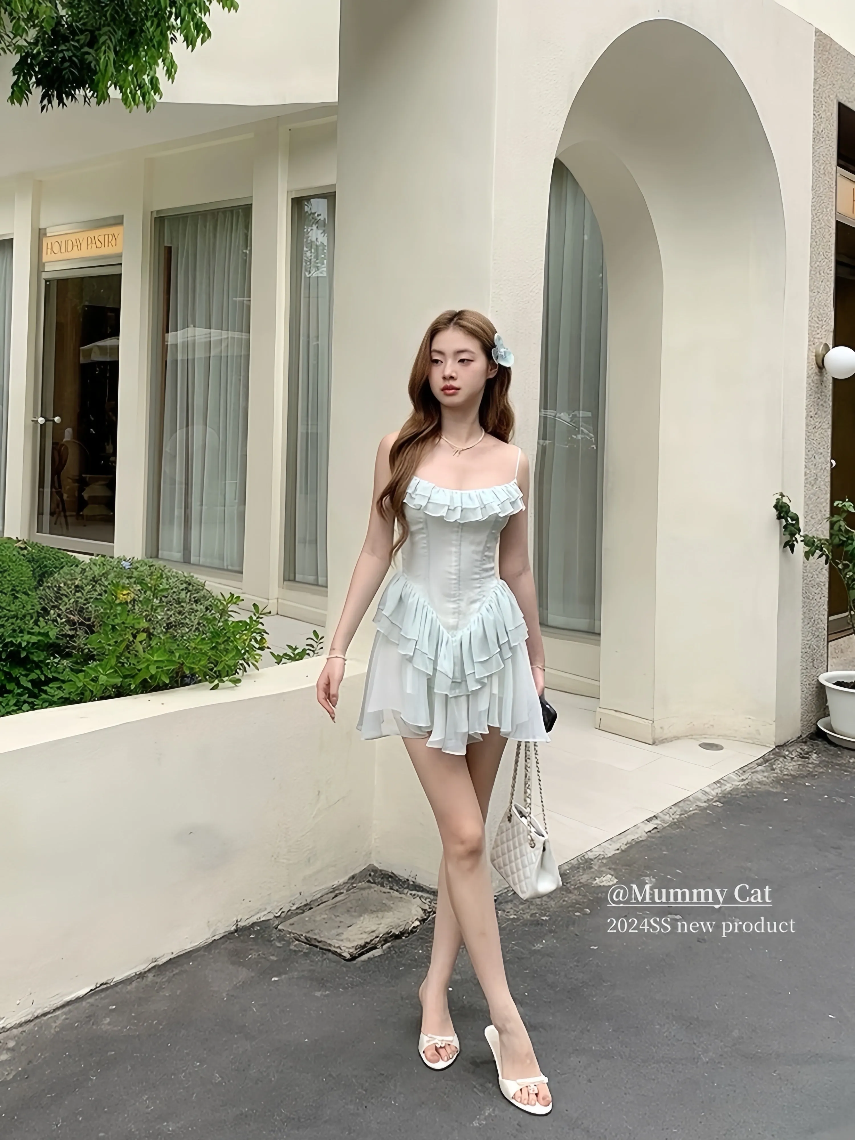 [Mummy Cat] Mint Petals Corset Mini Dress