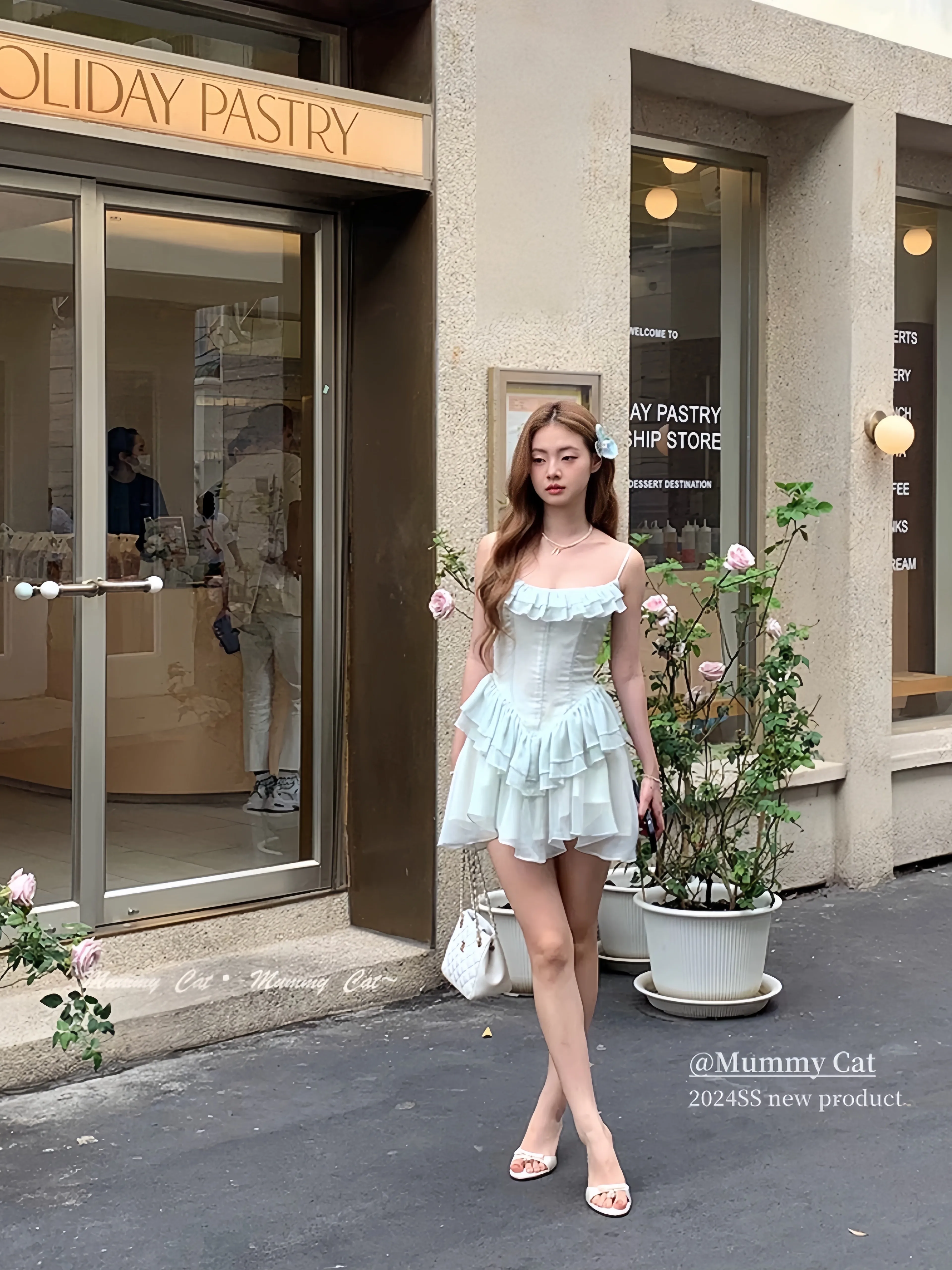 [Mummy Cat] Mint Petals Corset Mini Dress