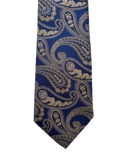 Navy Blue and Gold Paisley Men's Tie