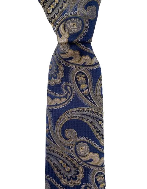 Navy Blue and Gold Paisley Men's Tie