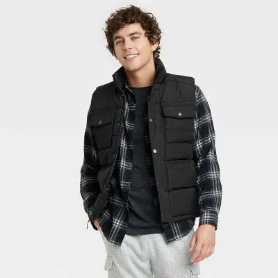 New - Goodfellow & Co Men's Zipper Snap Houndstooth Midweight Puffer Vest Corduroy