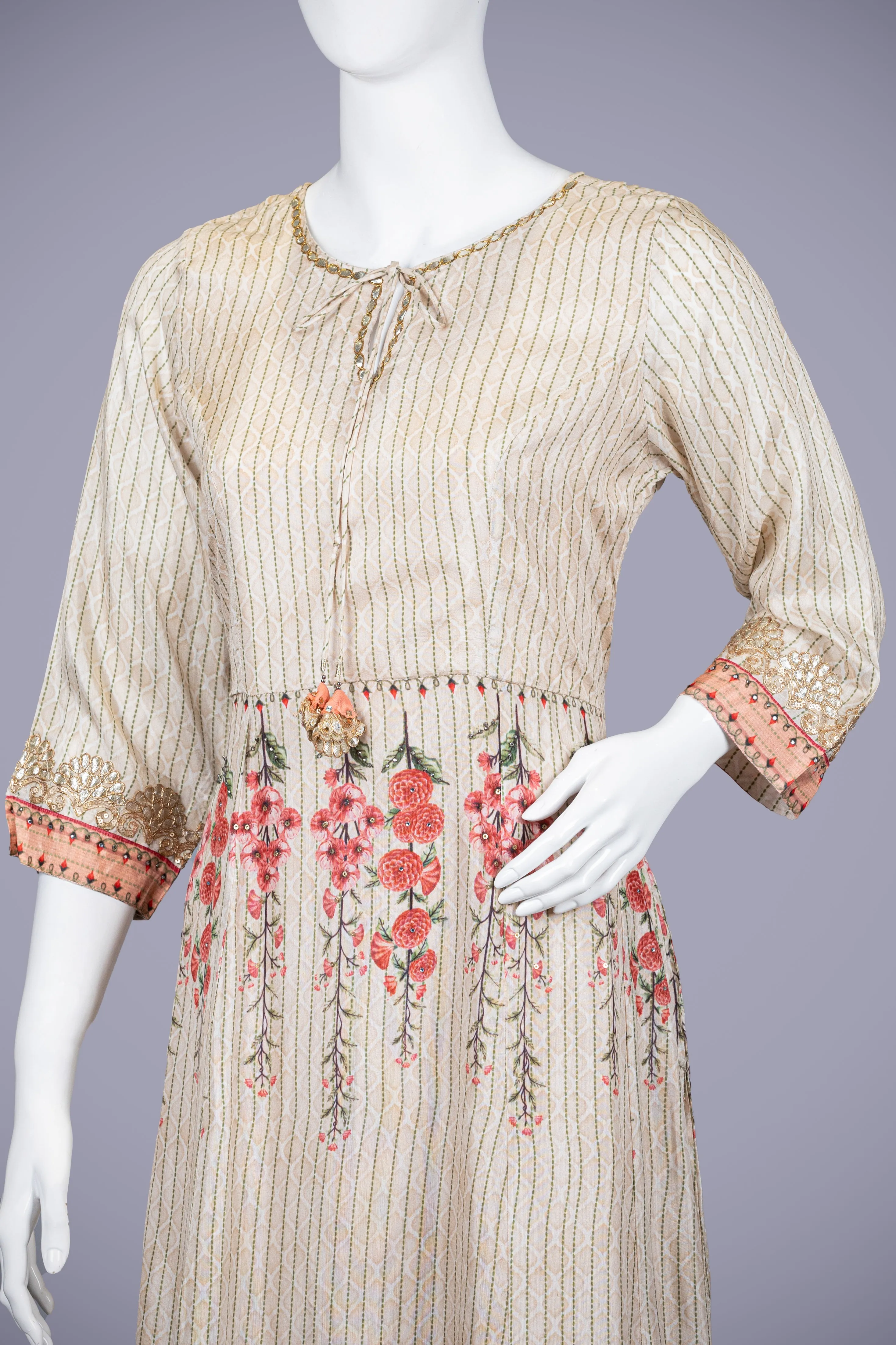 Off White & Cream Kurti Top with Printed Work