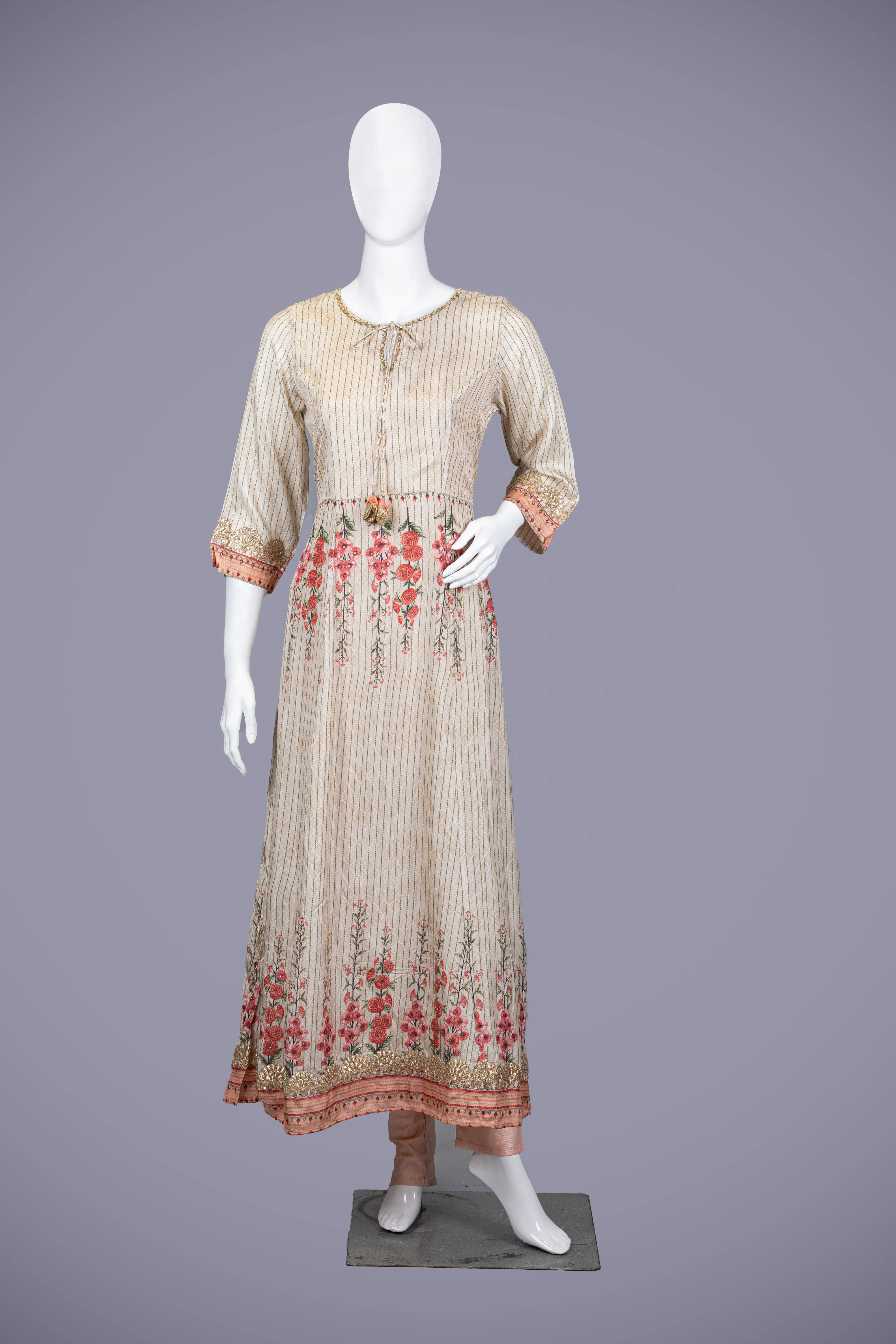 Off White & Cream Kurti Top with Printed Work