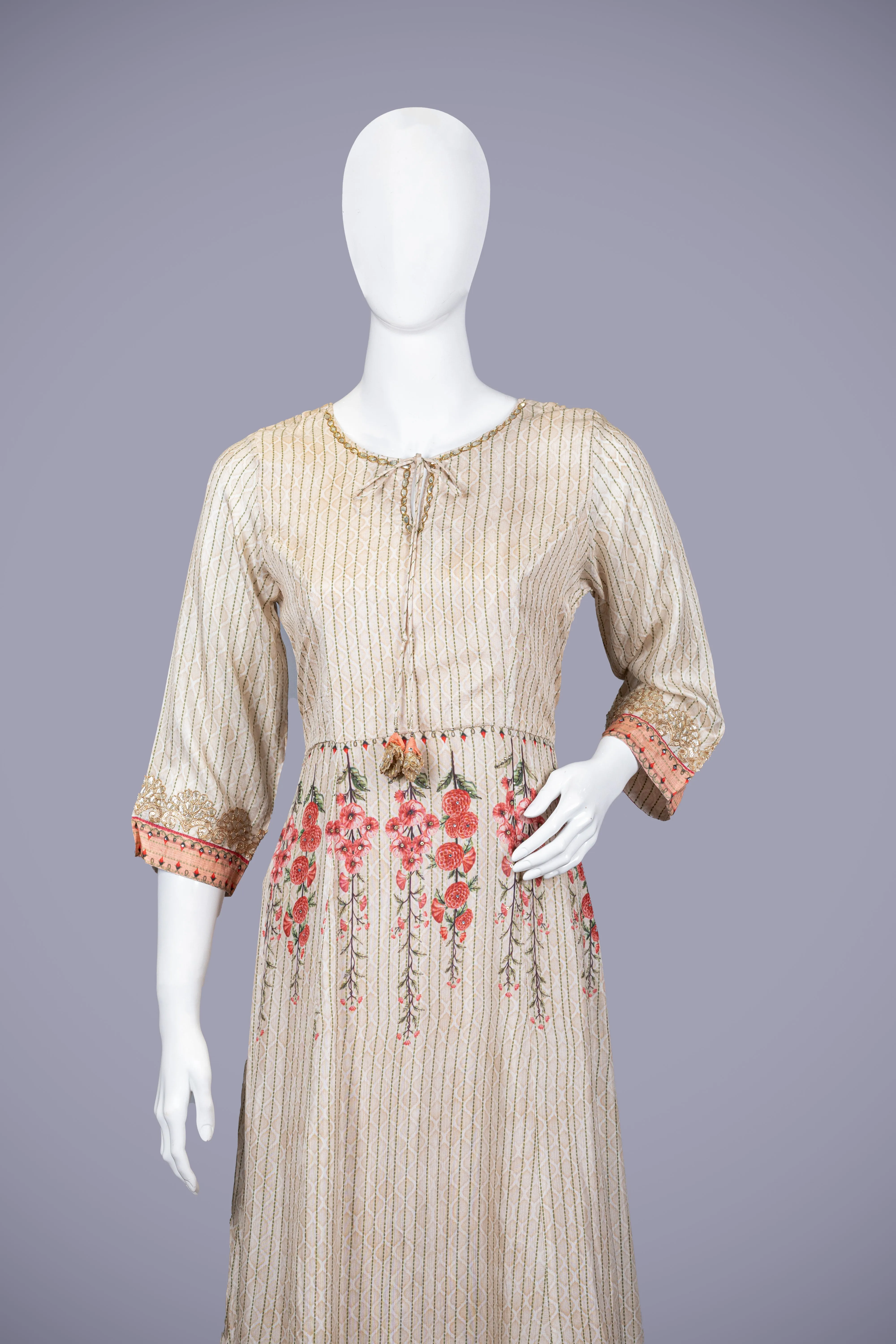 Off White & Cream Kurti Top with Printed Work