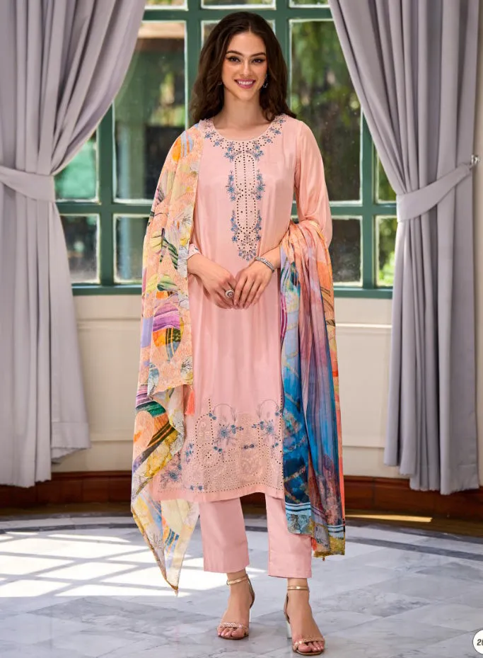 Party Wear Unstitched Muslin Silk Salwar Suit Material for Women