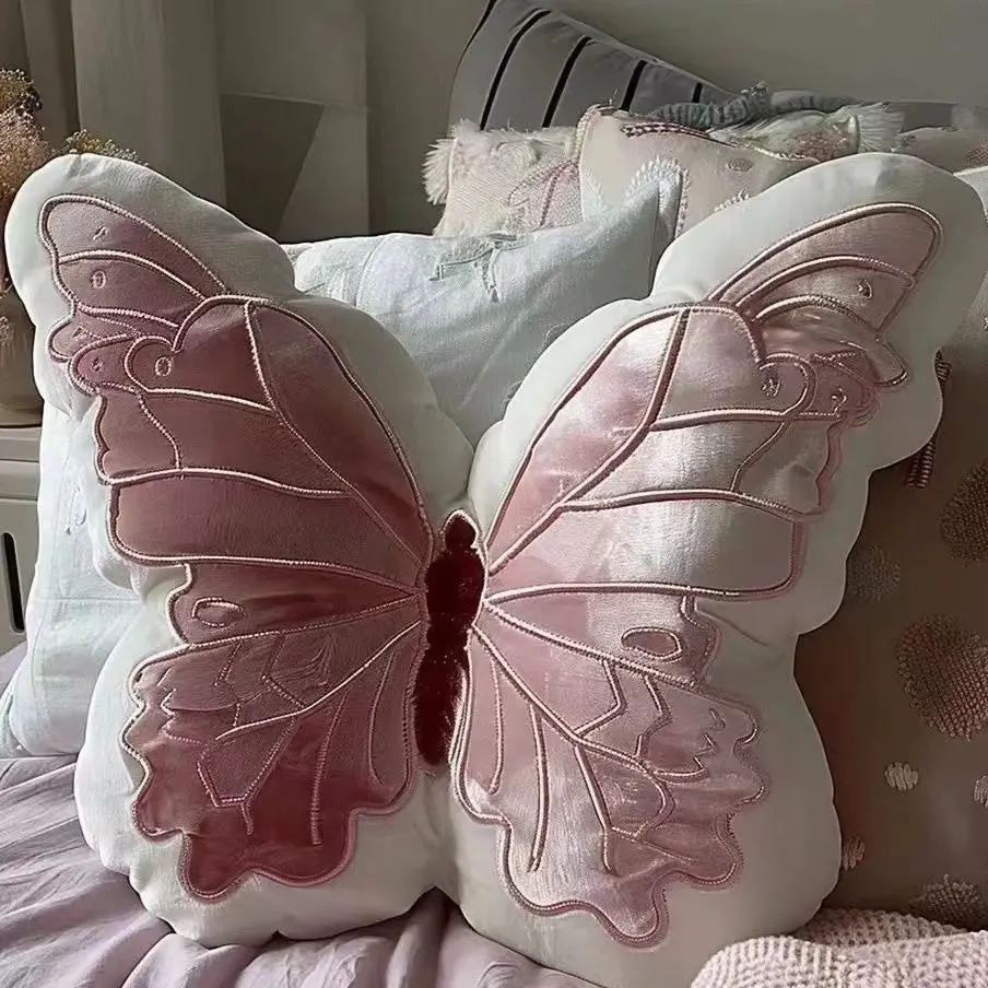 Pink Fluttering Butterfly Throw Pillow