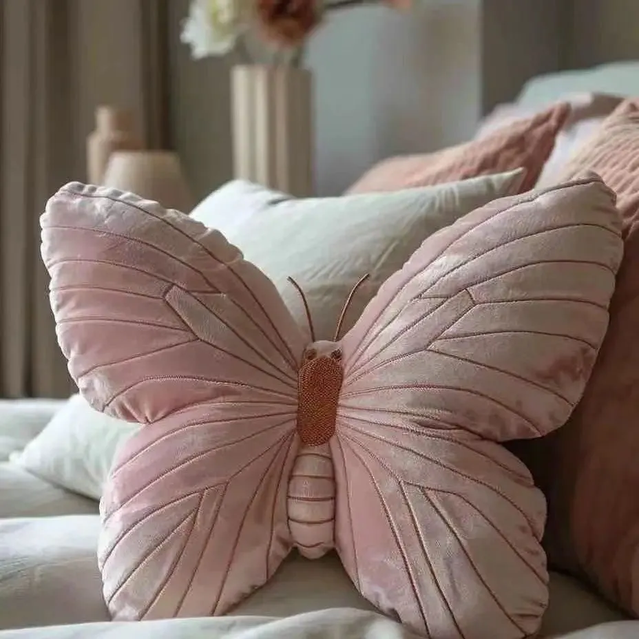 Pink Fluttering Butterfly Throw Pillow