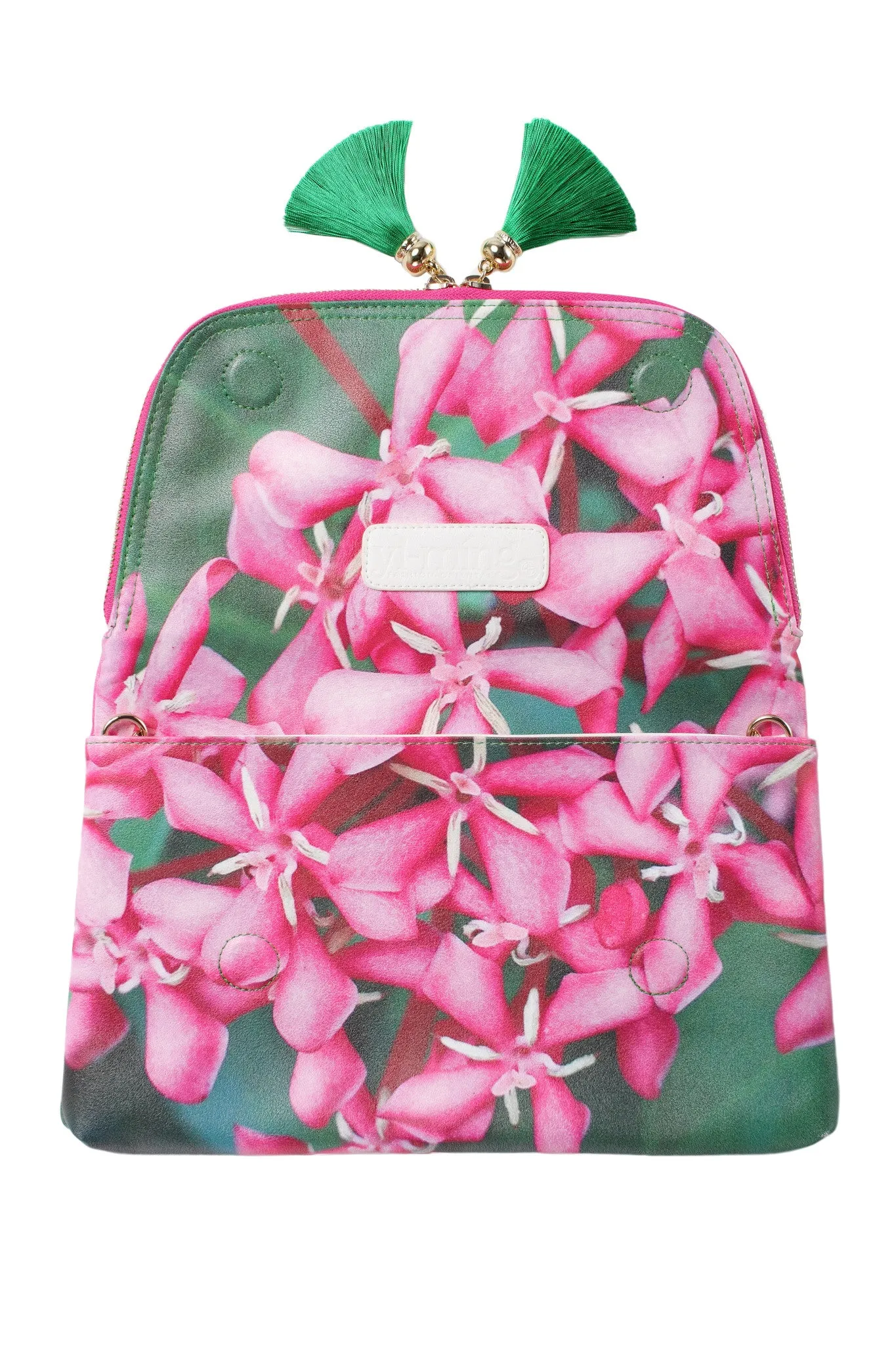 Pink Ixora & Green Leaves Print Clutch