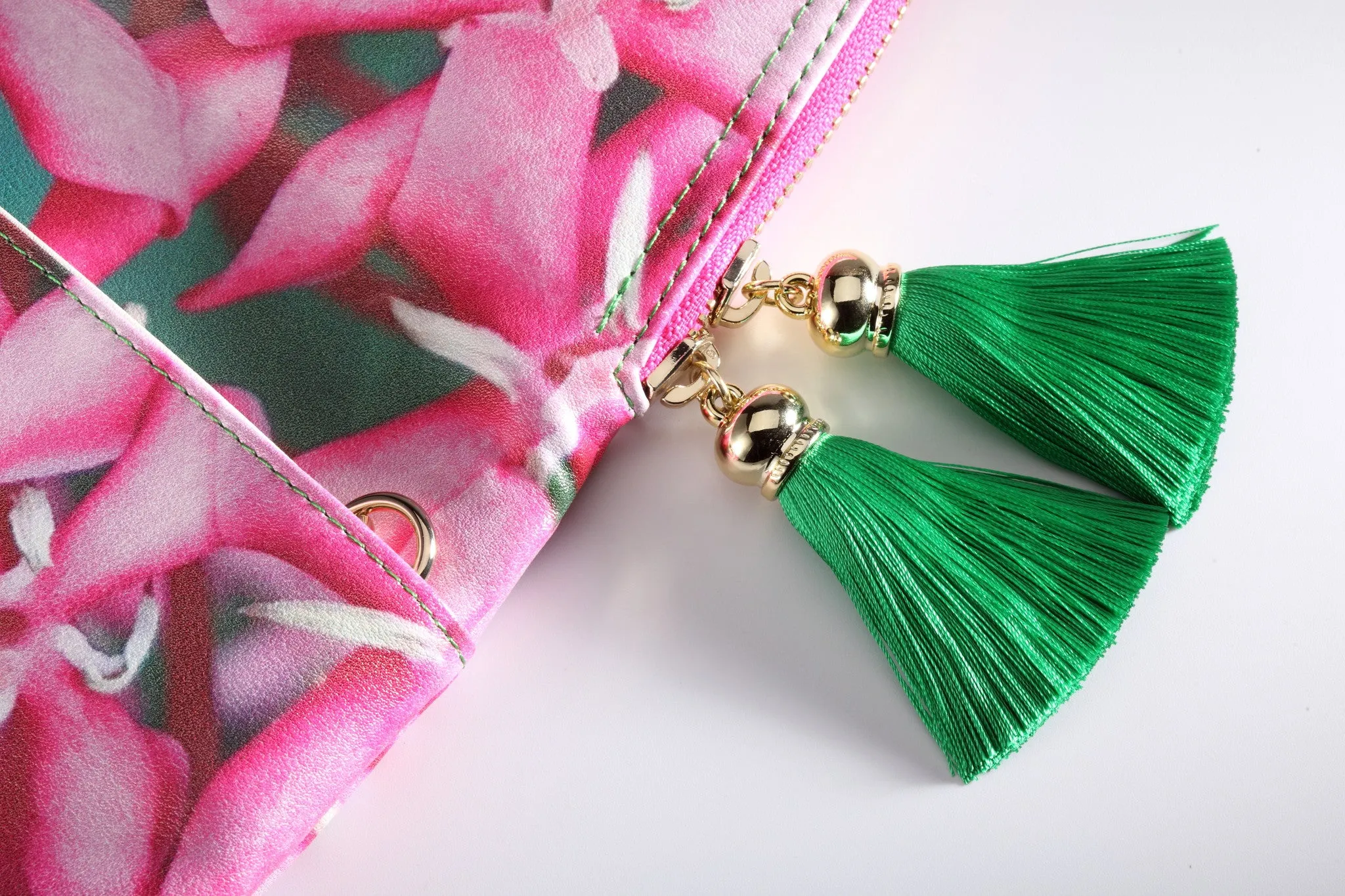 Pink Ixora & Green Leaves Print Clutch