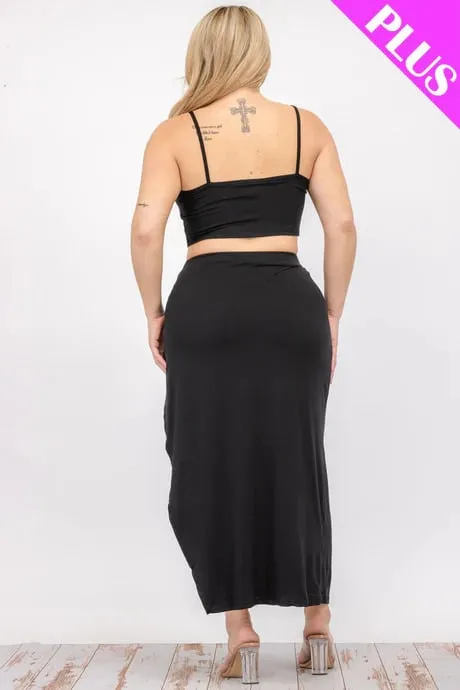 Plus size crop cami & split thigh maxi skirt set