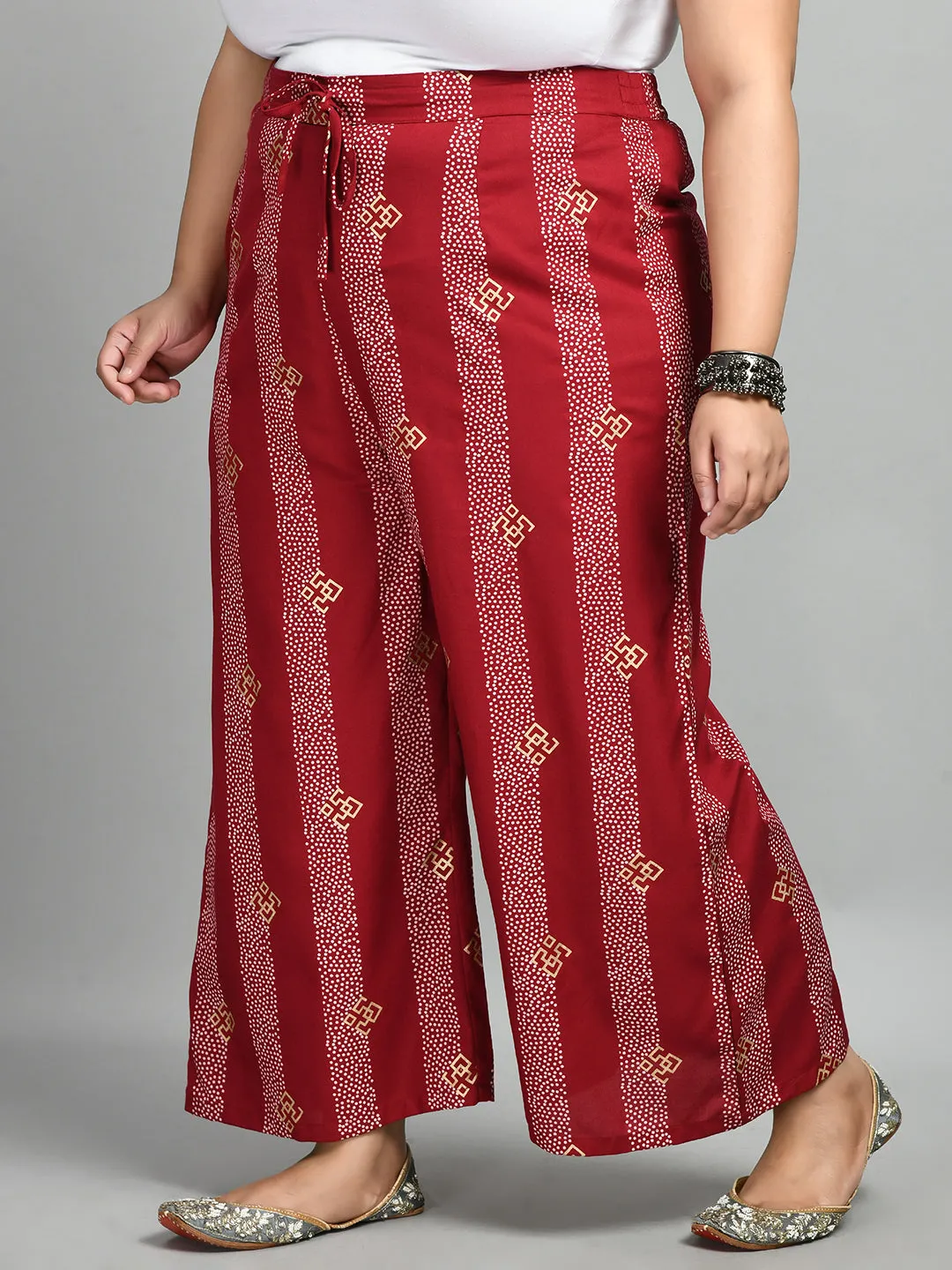 Plus Size Plus Size Pigment Maroon Printed Palazzo