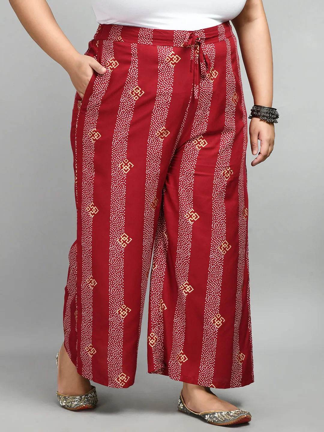 Plus Size Plus Size Pigment Maroon Printed Palazzo