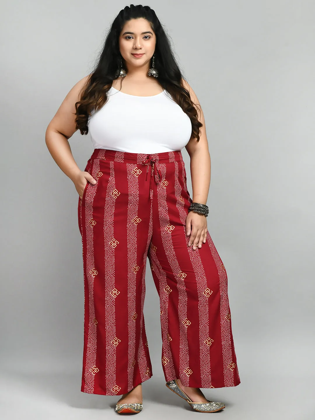 Plus Size Plus Size Pigment Maroon Printed Palazzo