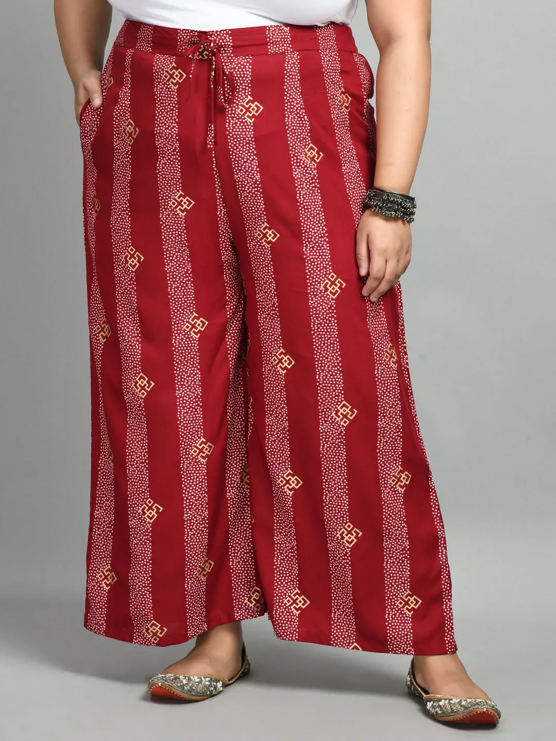 Plus Size Plus Size Pigment Maroon Printed Palazzo