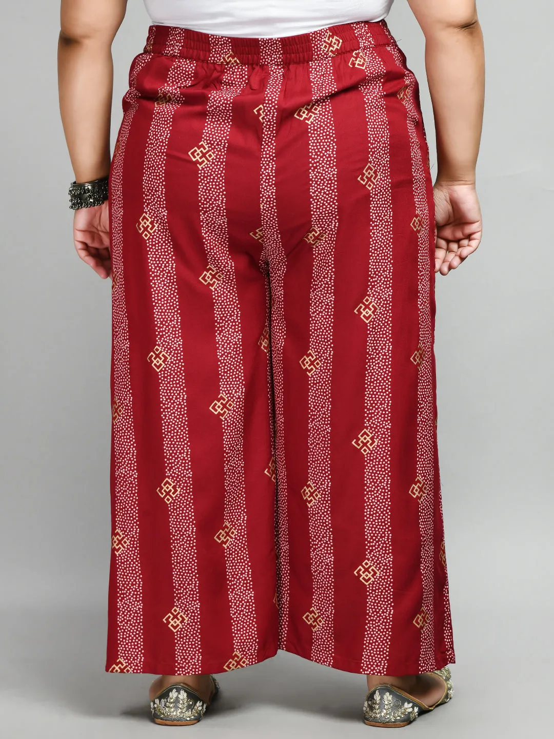 Plus Size Plus Size Pigment Maroon Printed Palazzo