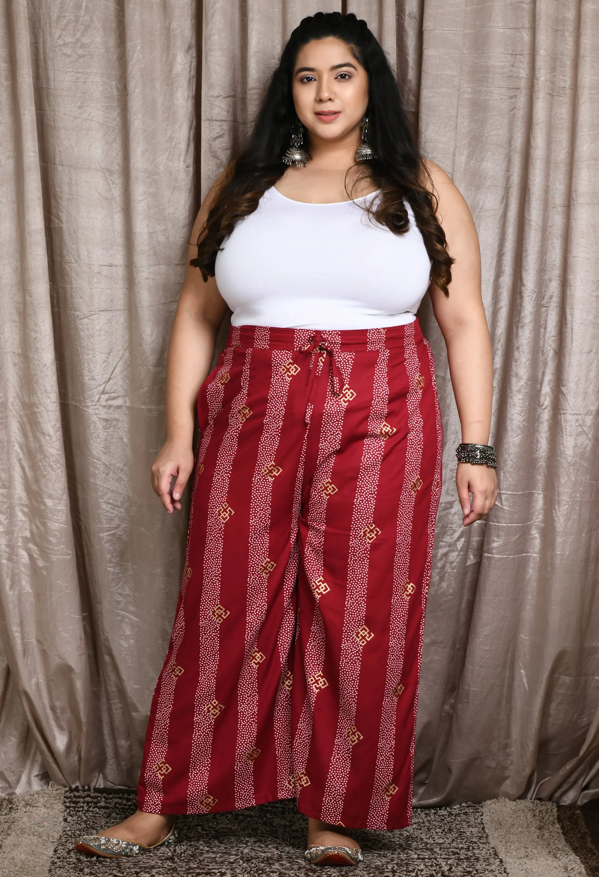 Plus Size Plus Size Pigment Maroon Printed Palazzo