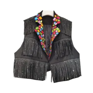 Pre Order: Colorful Diamond Tassel Short Vest