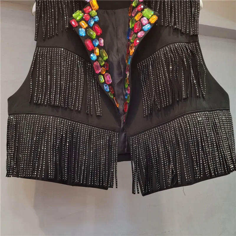 Pre Order: Colorful Diamond Tassel Short Vest