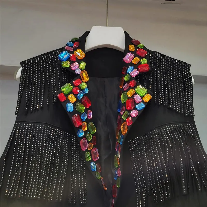 Pre Order: Colorful Diamond Tassel Short Vest