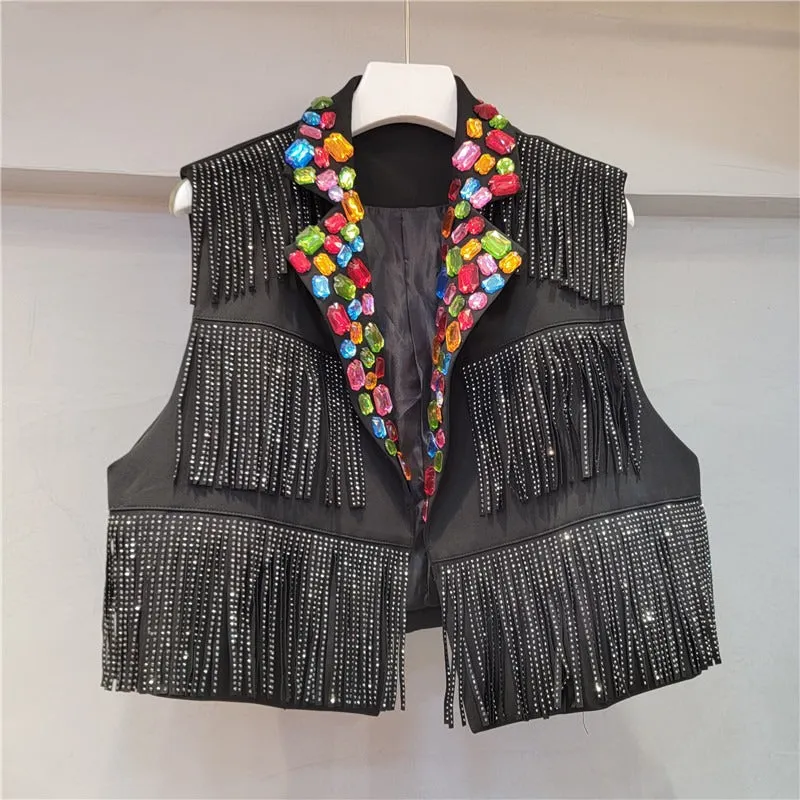 Pre Order: Colorful Diamond Tassel Short Vest