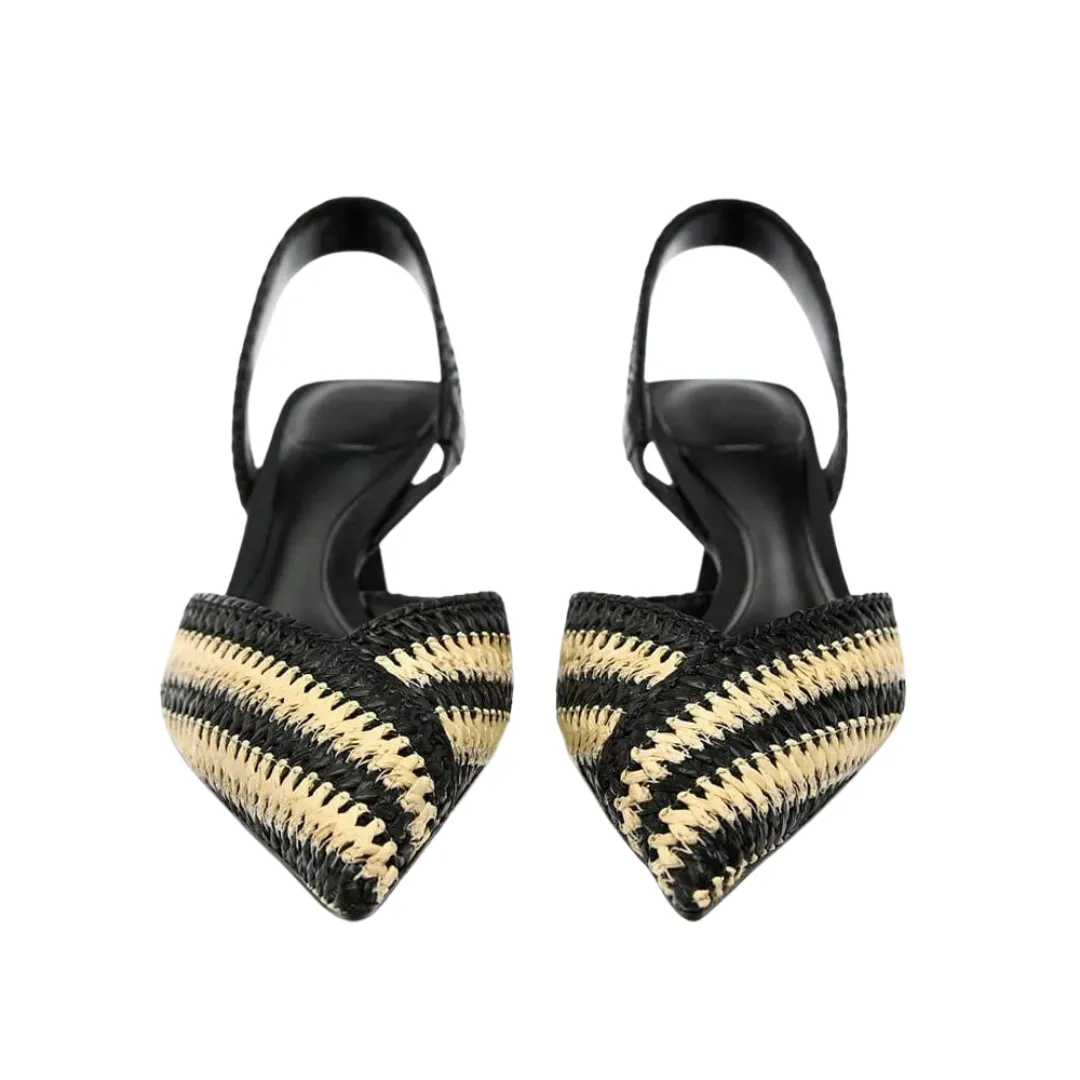 Pre Order:  Pointed Toe Braided Stitching Slingback Sandals