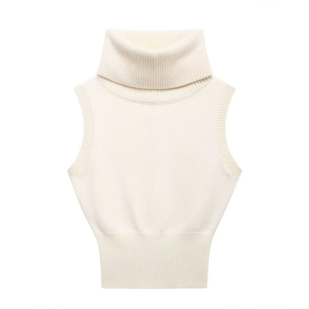 Pre Order: Turtleneck Sleeveless Slim Fit Knitted Vest