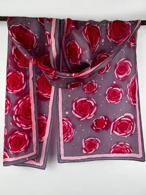 "Dusky Roses V1.0" - Hand-dyed Silk Scarf - $120