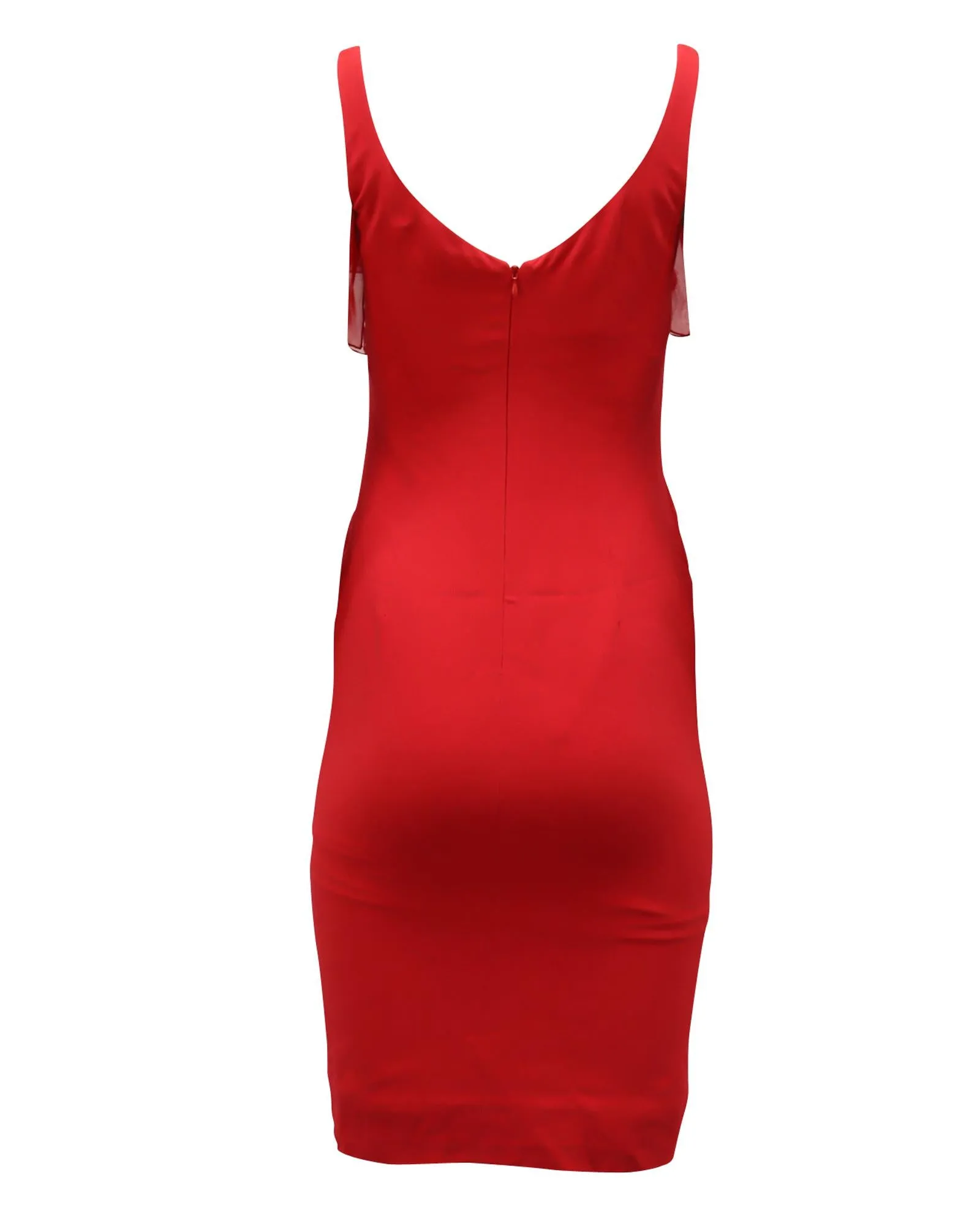 Ruffle Midi Dress in Red Silk