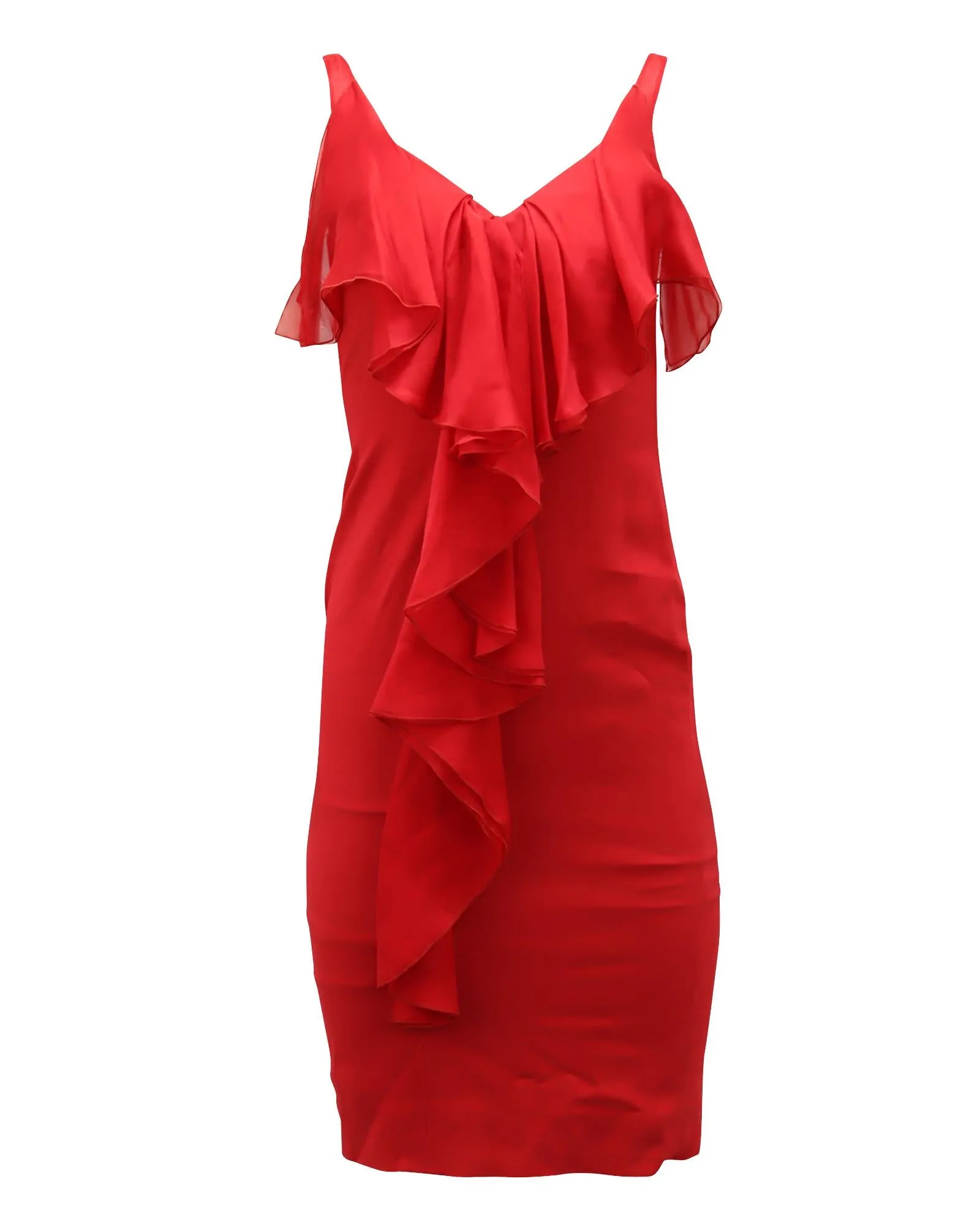 Ruffle Midi Dress in Red Silk