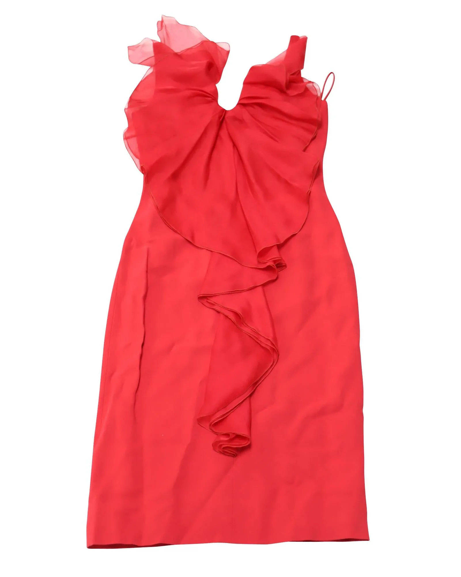 Ruffle Midi Dress in Red Silk