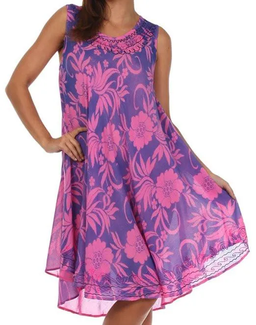 Sakkas Floral Embroidered Tank Sheath Caftan Dress