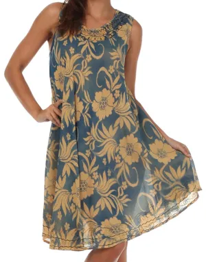 Sakkas Floral Embroidered Tank Sheath Caftan Dress