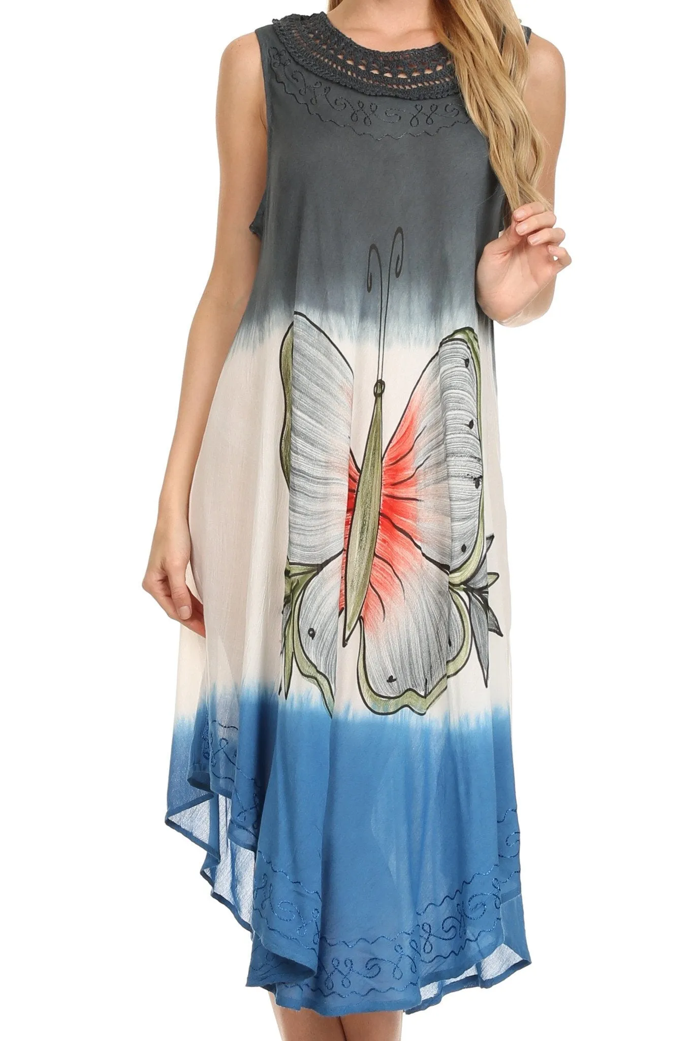 Sakkas Mia Butterfly Color Block Caftan Dress