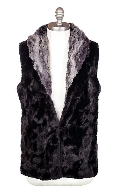 Shawl Collar Vest - Luxury Faux Fur in Muddy Waters with Cuddly Fur in Black