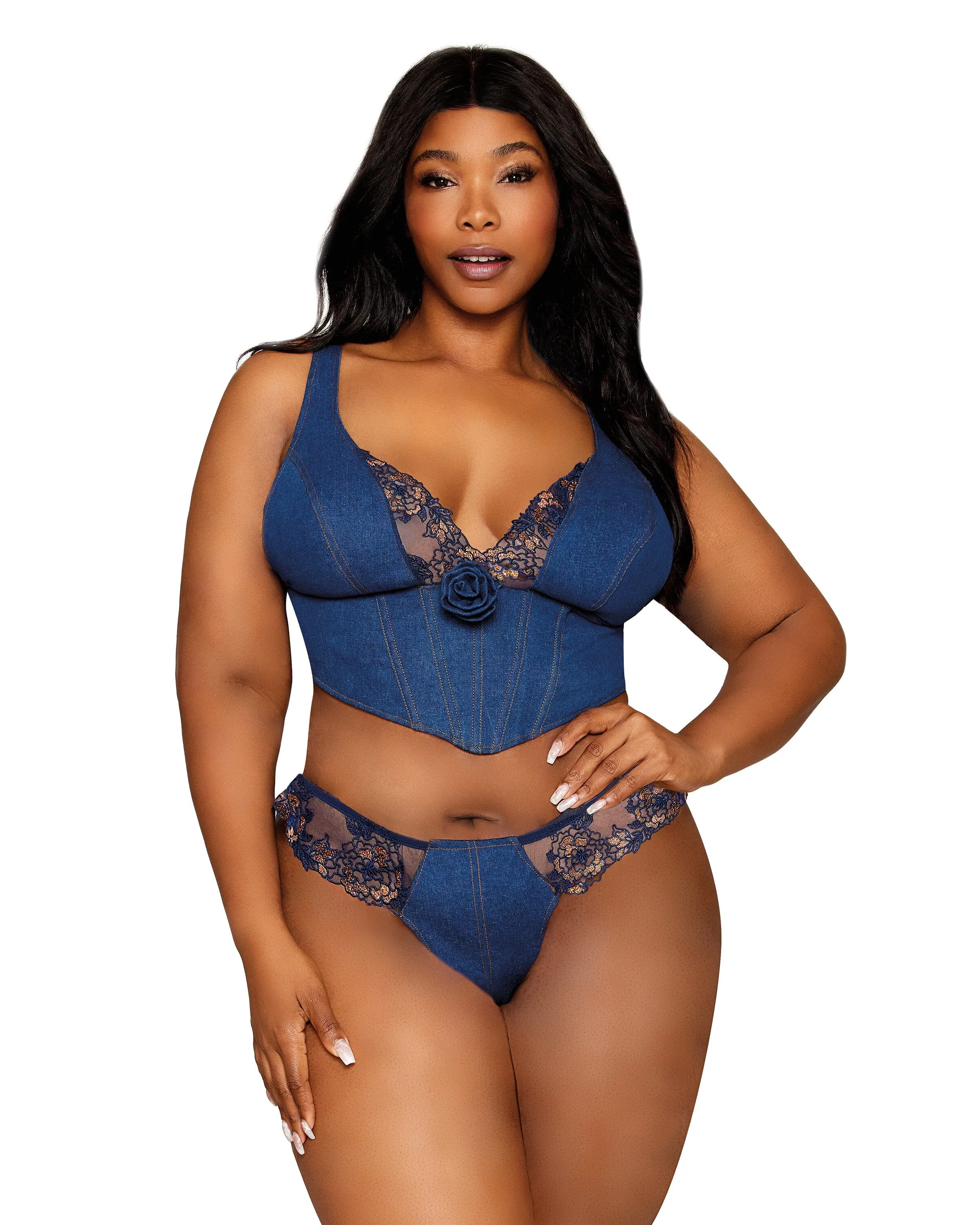 Stretch Denim & Lace Bustier and Panty Set