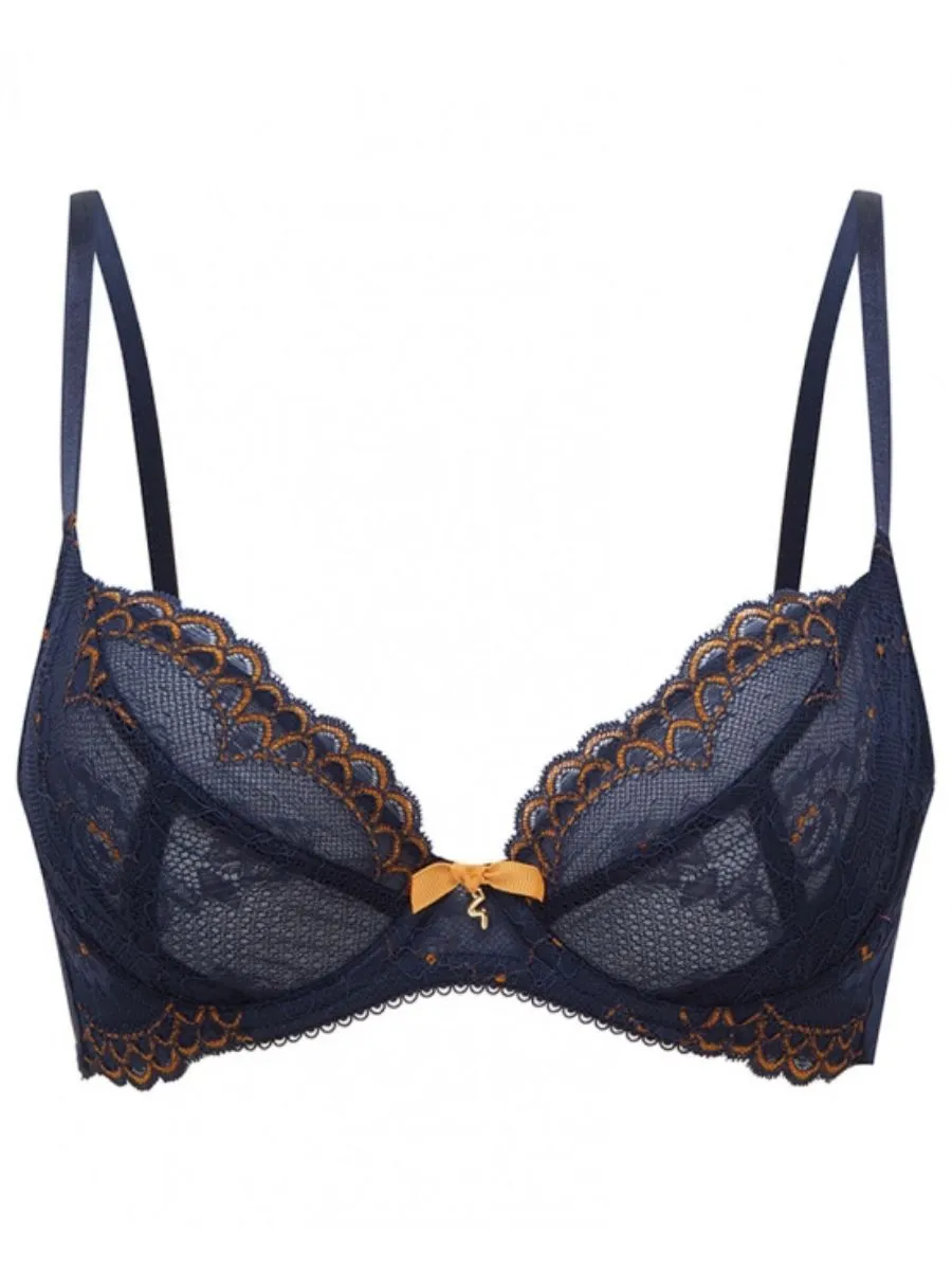 Superboost Lace Plunge Bra - Midnight Blue/Gold