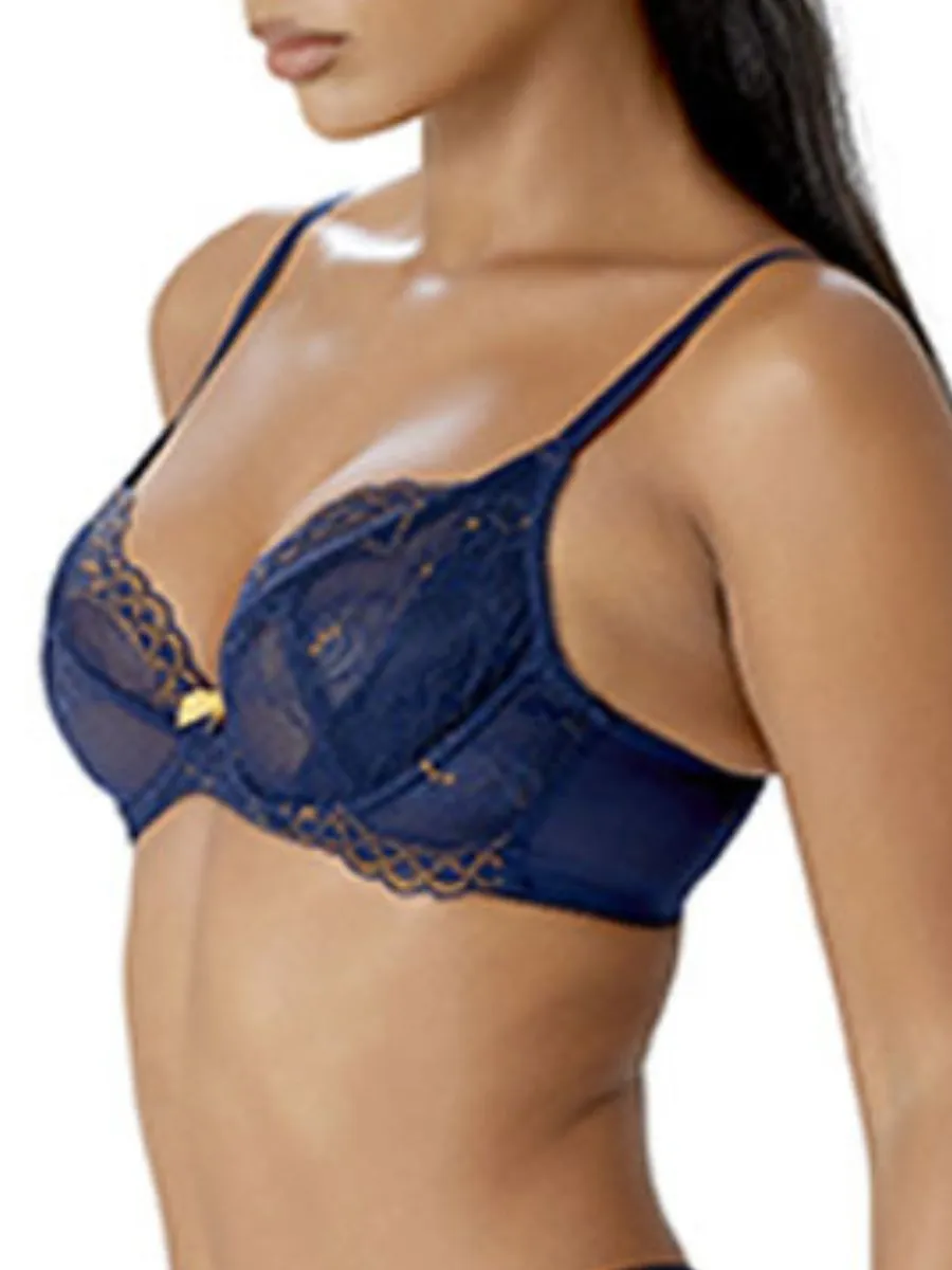 Superboost Lace Plunge Bra - Midnight Blue/Gold