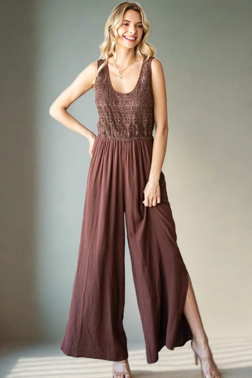 Tie Back Sleeveless Wide Leg Jumpsuit