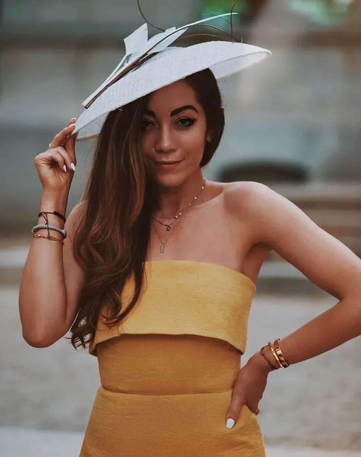 Troienne: White Straw Derby Hat with Feathers As Seen on Belle by Laurelle