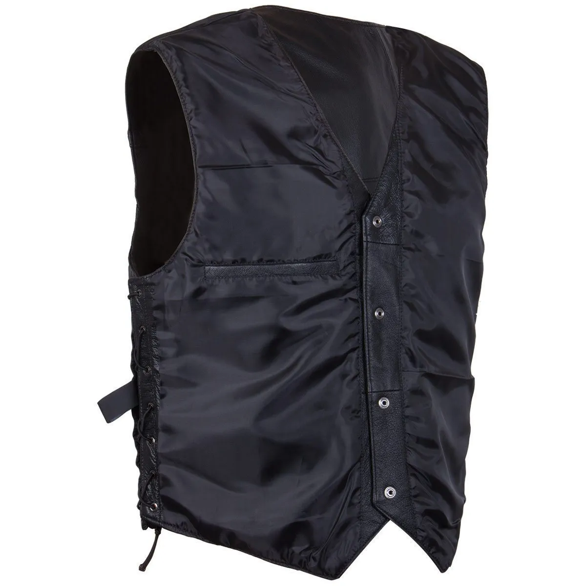 USA Leather 201L Men's Black Classic Leather Side Lace Vest