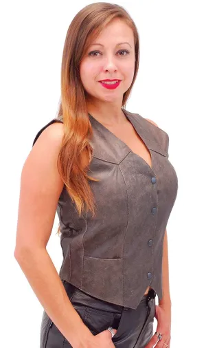 Vintage Brown Basic Leather Vest for Women #VL1225N ()