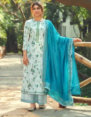 Viscose Modal Printed Blue Unstitched Suit Dress Material