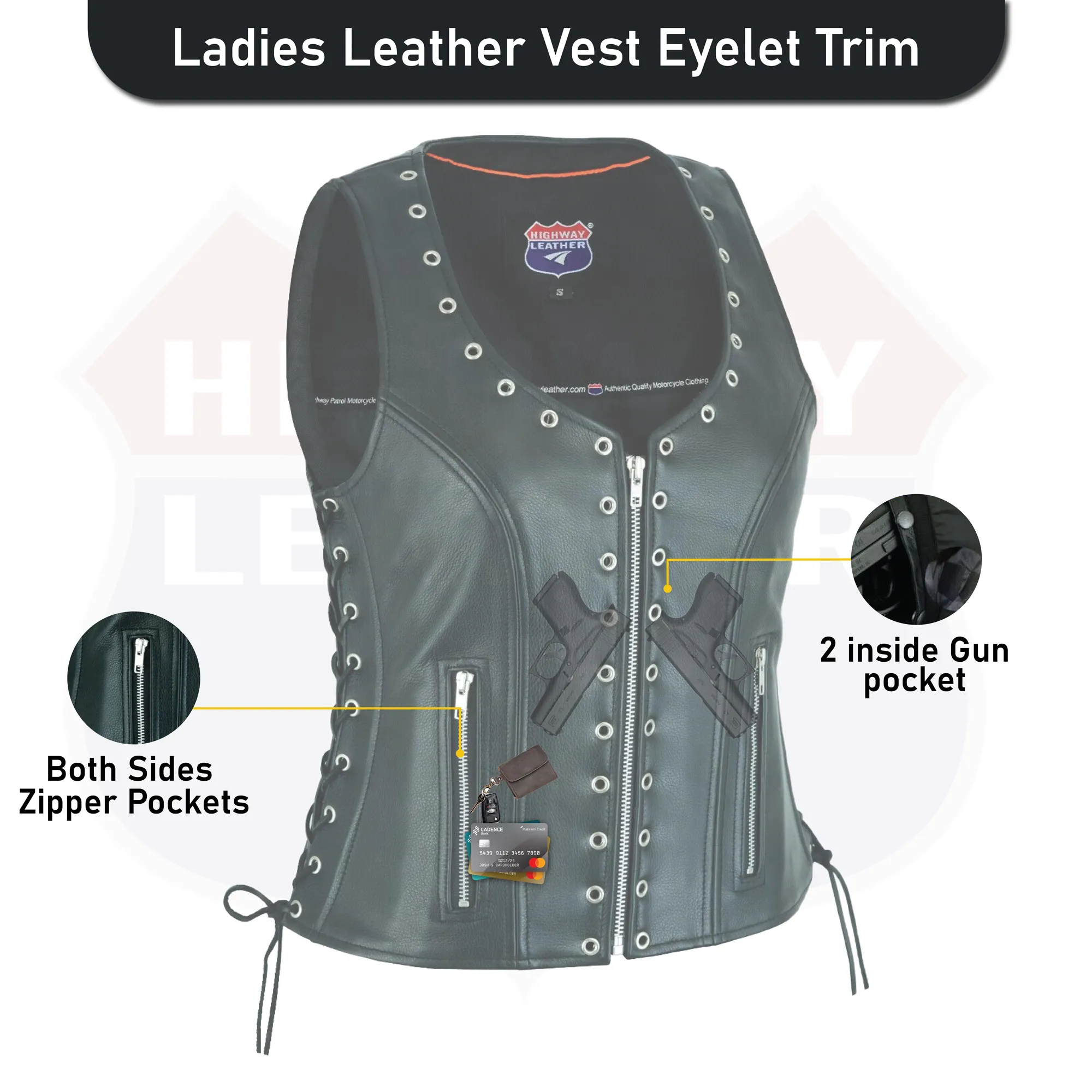 Women's Eyelet Leather Vest Longer Length