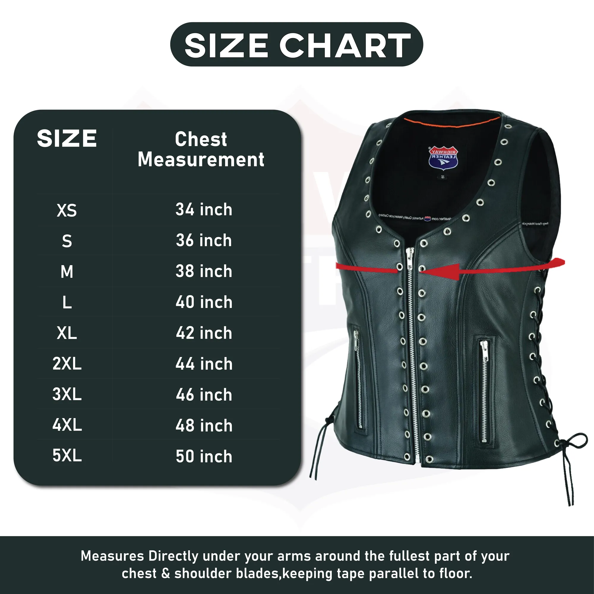 Women's Eyelet Leather Vest Longer Length