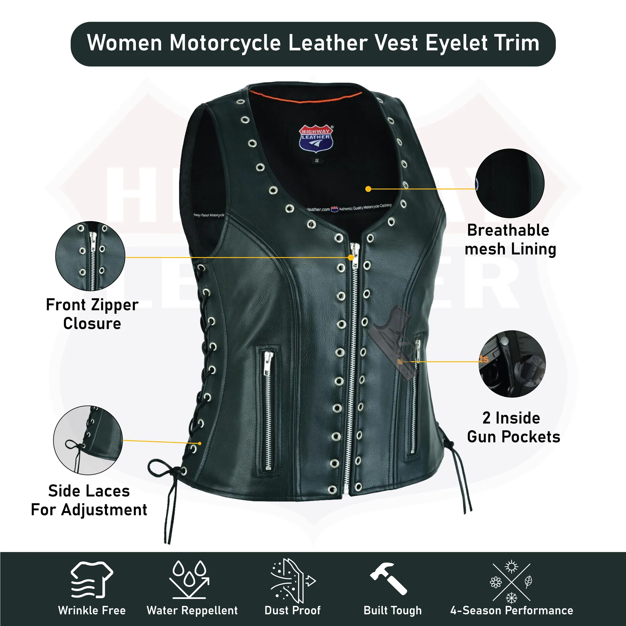 Women's Eyelet Leather Vest Longer Length